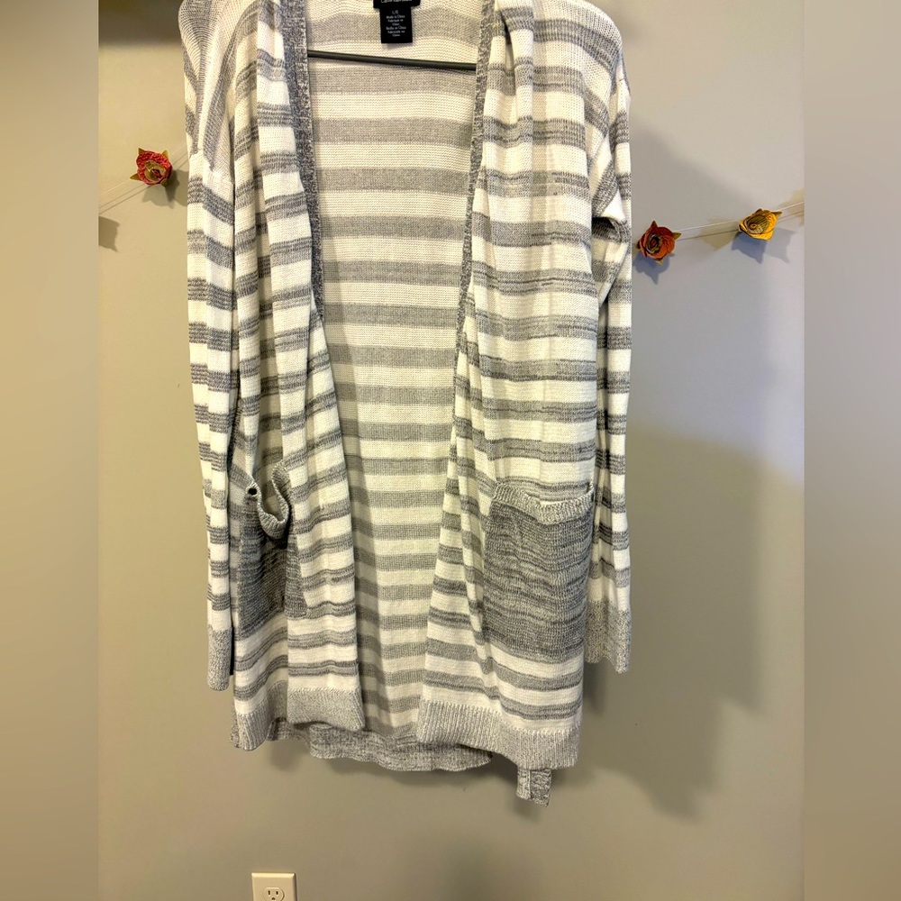 Grey and white striped cardigan